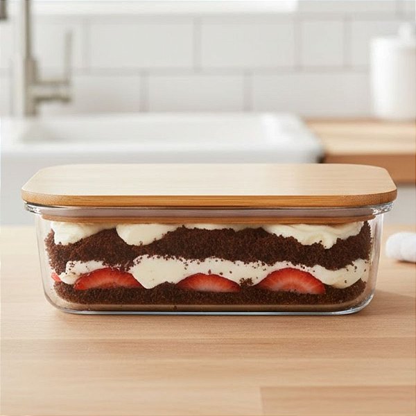 Pote de Vidro Borosilicato Hermético com Tampa de Bambu - 22,5x17x7cm - 1,5L - 1 unidade - Cromus - Rizzo