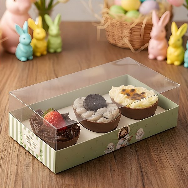 Caixa para 3 Meio Ovos de 50g - Ressurreição - 15,5x8x5cm - 6 unidades - Cromus - Rizzo