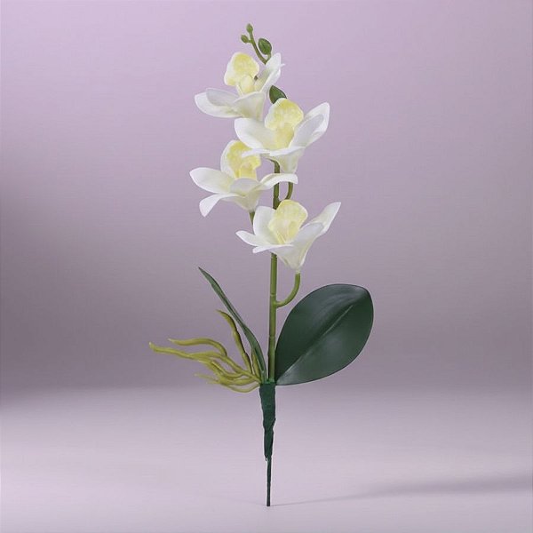 Haste Flor Permanente - Orquídea Cymbidium com Folha - Branco e Amarelo - 36cm  - 1 unidade - Cromus - Rizzo