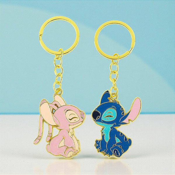 Conjunto Chaveiro Metal - Stitch e Angel - 5cm - Disney Original - 1 unidade - Rizzo