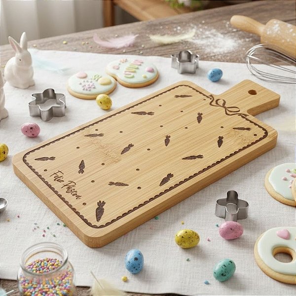 Tábua de Bambu - Páscoa Cenourinhas Marrom - 21x10,5cm - 1 unidade - Cromus - Rizzo