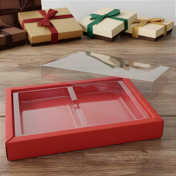 Caixa Para 2 Tabletes de Chocolate - Vermelha - 5 unidades - Crystal - Rizzo