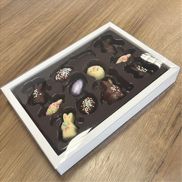 Caixa Coelho de Páscoa - 10 Cavidades - Branco - 16x23cm - 5 unidades - Rizzo