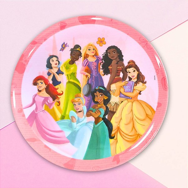 Prato Raso de Melamine - Princesas - 20cm - Disney Original - 1 unidade - Rizzo