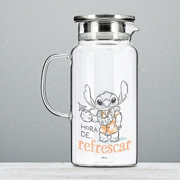 Jarra de Vidro com Tampa Hermética - Stitch - 1,8l - Disney Original - 1 unidade - Rizzo