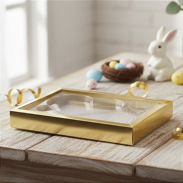 Caixa Coração Plano - 3 Cavidades - Ouro Metalizado - 23x16x3cm - 5 unidades - Crystal - Rizzo