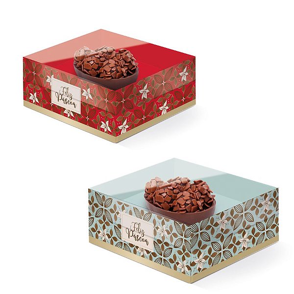 Caixa New Practice Meio Ovo Mini 50g 11,5x9x5,5cm Flor de Cacau Sortido - 06 unidades - Cromus Páscoa - Rizzo Embalagens