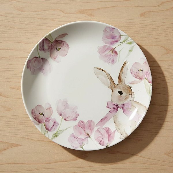 Prato de Páscoa em Melamina - Coelho com Flores - 25x25x1cm - 1 unidade - Cromus - Rizzo