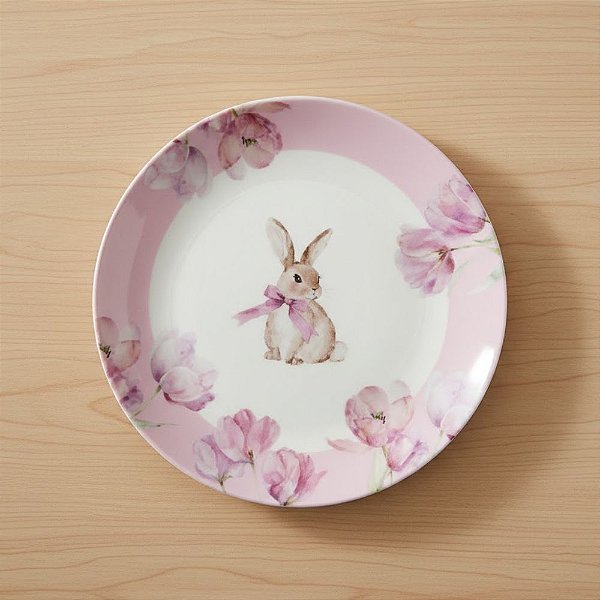 Prato de Páscoa em Melamina - Coelho com Flores e Fundo Roxo - 20x20x1cm - 1 unidade - Cromus - Rizzo