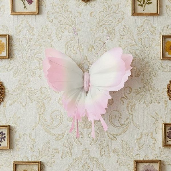 Enfeite Decorativo - Borboleta com Presilha - Rosa e Branca - 28x22x18cm - 1 unidade - Cromus - Rizzo