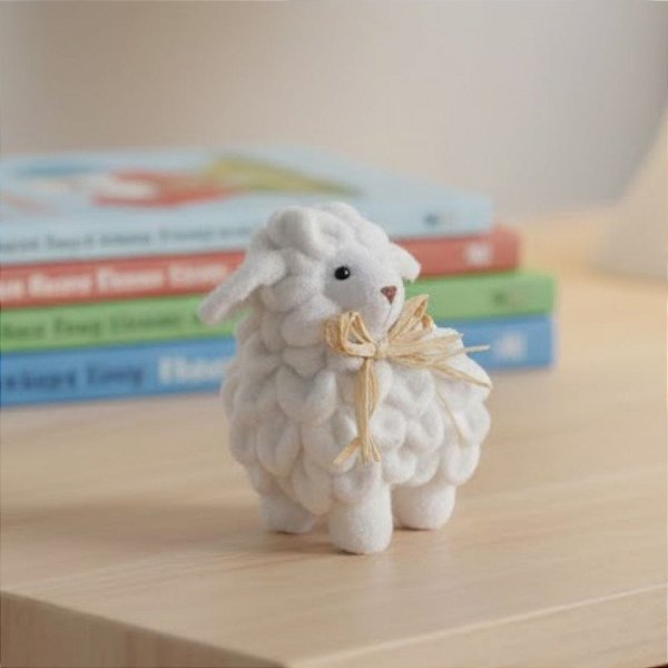 Enfeite Decorativo - Ovelhinha com Gravata de Palha - 7x11x11cm - 1 unidade - Cromus - Rizzo