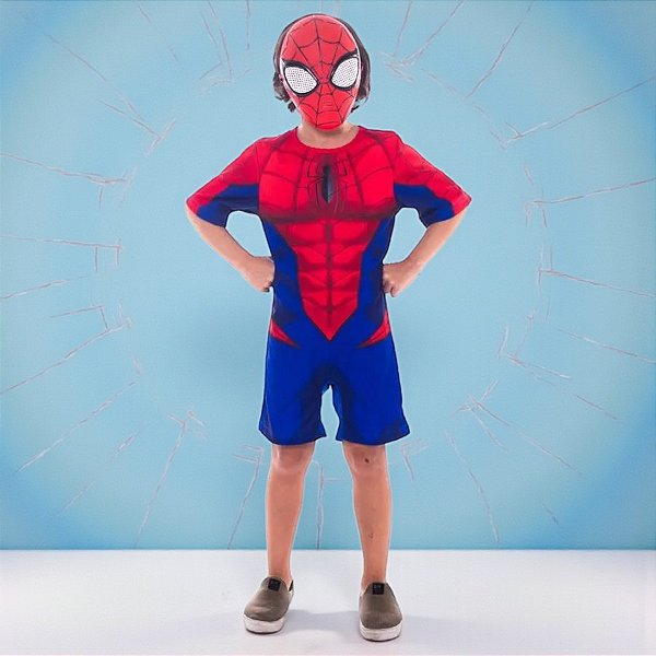 Fantasia Infantil Homem Aranha - Macacão Curto e Máscara - P de 4 a 6 anos - Disney Original - 1 unidade - Rizzo