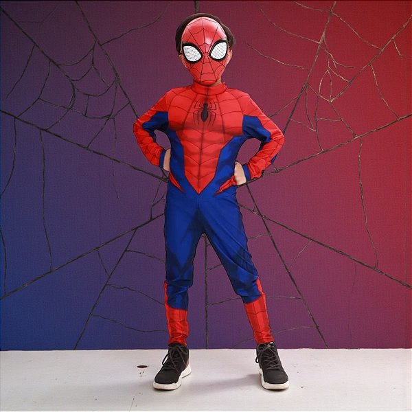 Fantasia Infantil Homem Aranha - Macacão Longo e Máscara - M de 6 a 8 anos - Disney Original - 1 unidade - Rizzo