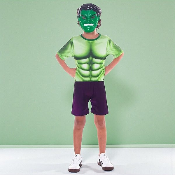 Fantasia Infantil Hulk - Macacão Curto e Máscara - G de 8 a 10 anos - Disney Original - 1 unidade - Rizzo