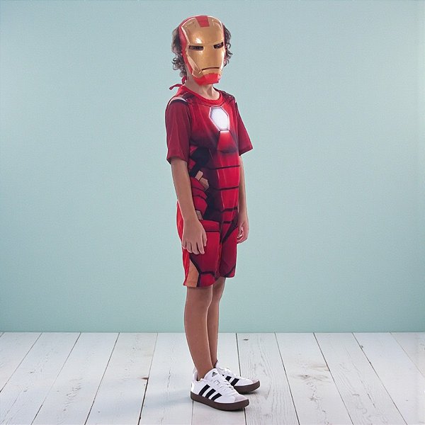 Fantasia Infantil Homem de Ferro - Macacão Curto e Máscara - M de 6 a 8 anos - Disney Original - 1 unidade - Rizzo