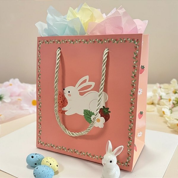 Sacola de Papel Premium de Páscoa - Morango Pop Rosa - 15,5x14,5x7cm - 1 unidade - FlorArte - Rizzo