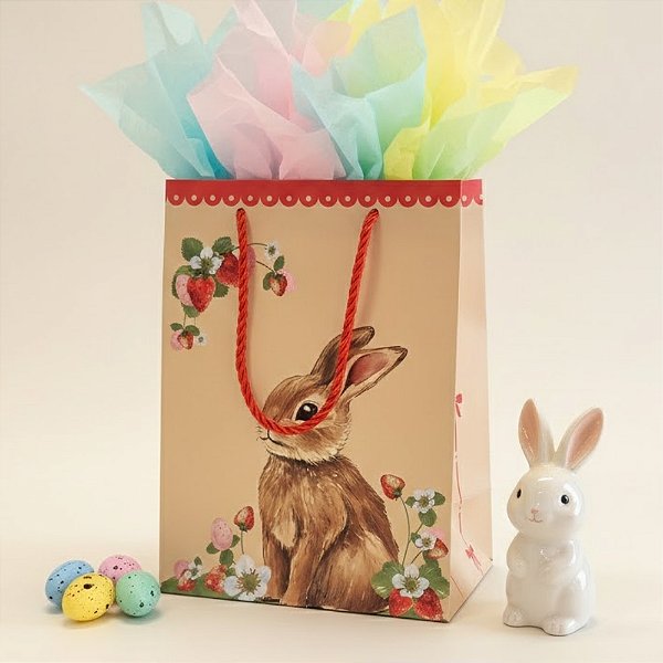 Sacola de Papel Premium de Páscoa - Morango Vermelho - 23x18x10cm - 1 unidade - FlorArte - Rizzo