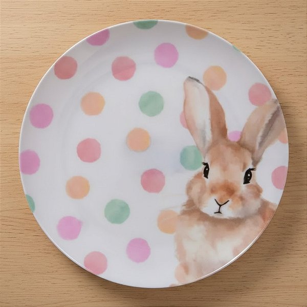 Prato de Sobremesa de Páscoa em Melamina - Coelhinho Bolinhas - 20x20cm - 1 unidade - FlorArte - Rizzo