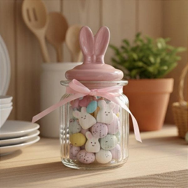 Pote Decorativo de Vidro - Coelhos Rosa - 300ml - 1 unidade - FlorArte - Rizzo