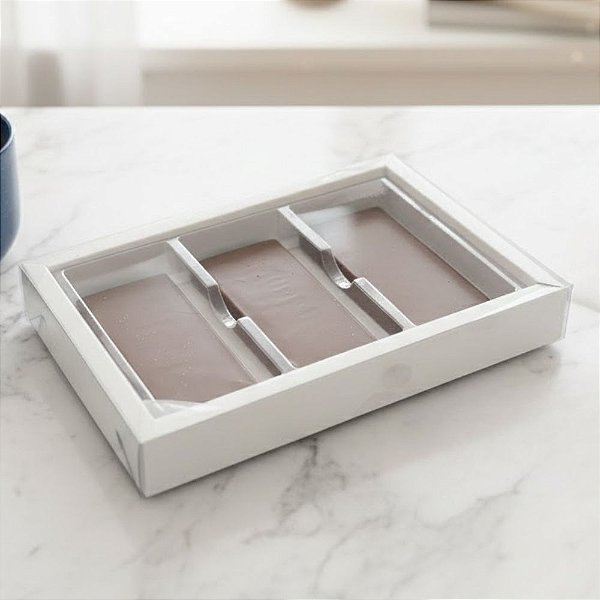 Caixa Para 3 Tabletes de Chocolate - Branco - 20,5x3x13,5cm - 5 unidades - Crystal - Rizzo