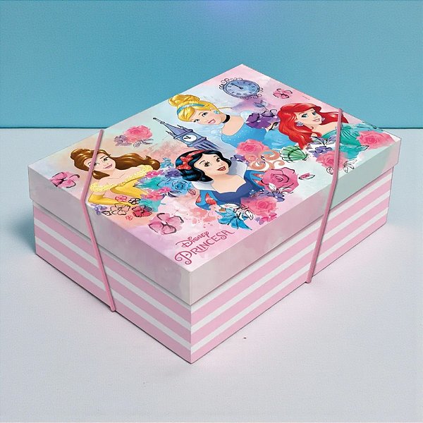 Caixa Retangular Com Tampa e Elástico - Princesas - P 24x18x8cm - Disney Original - 1 unidade - Cromus - Rizzo