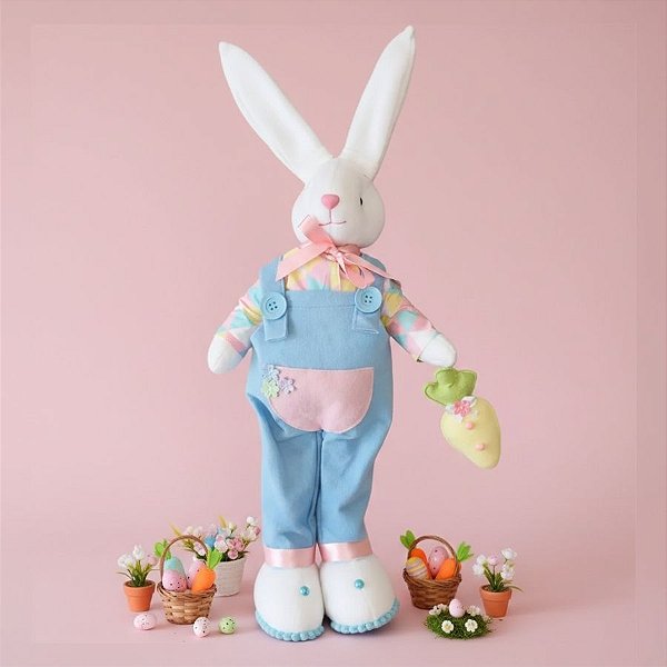 Coelho Decorativo Em Pé com Cenoura - Rosa/Azul - 1 unidade - Rizzo