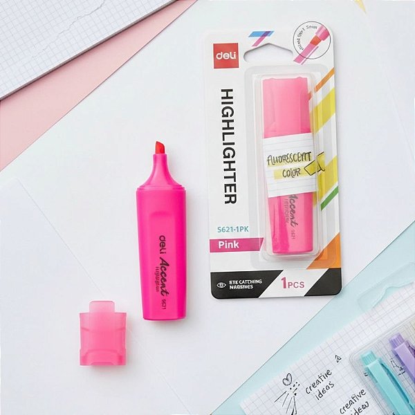 Marca Texto Accent - Rosa - Ponta Cinzel 1,0-5,0mm - 1 unidade - Deli - Rizzo