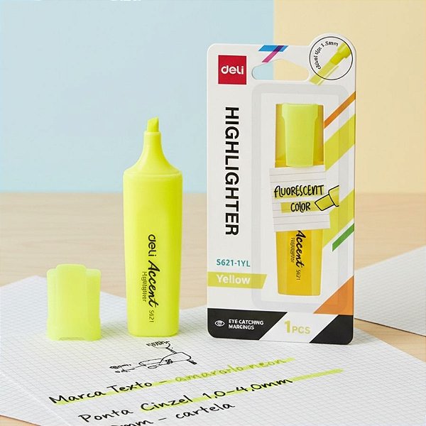 Marca Texto Accent - Amarelo - Ponta Cinzel 1,0-5,0mm - 1 unidade - Deli - Rizzo