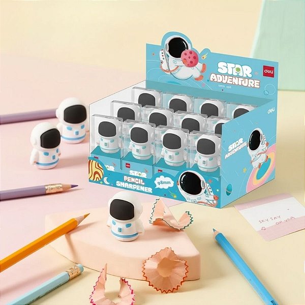 Apontador Astronauta - Star Adventure - 4cm - Caixa - 12 unidades - Deli - Rizzo