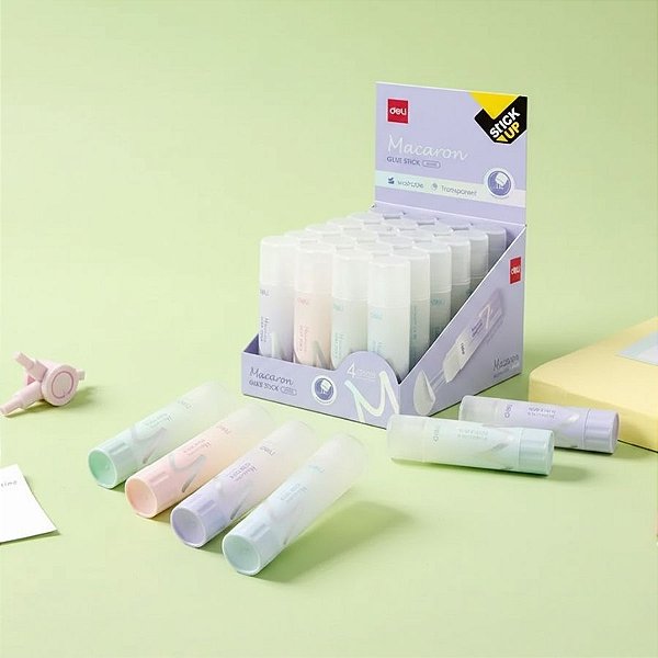 Cola Bastão Transparente Macarrons - Stick Up - Sortido - 15g - Caixa - 24 unidades - Deli - Rizzo