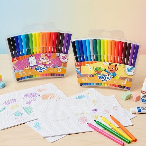 Kit de Canetinha Hidrográfica Lavável com 18 Cores - Ponta 1mm - 1 unidade - Deli - Rizzo