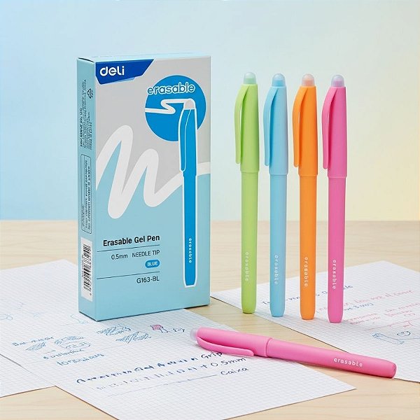 Caneta Gel Apagável - Sortido - Ponta Agulha 0.5mm Azul - Caixa - 12 unidades - Deli - Rizzo