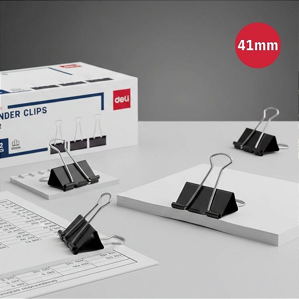 Prendedor de Papel Effortless - Suporta 190 Folhas - 41mm - Caixa - 12 unidades - Deli - Rizzo