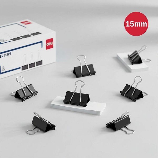 Prendedor de Papel Effortless - Suporta 55 Folhas - 15mm - Caixa - 144 unidades - Deli - Rizzo