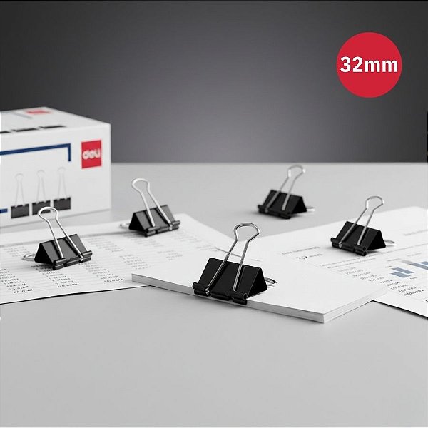 Prendedor de Papel Effortless - Suporta 145 Folhas - 32mm - Caixa - 144 unidades - Deli - Rizzo