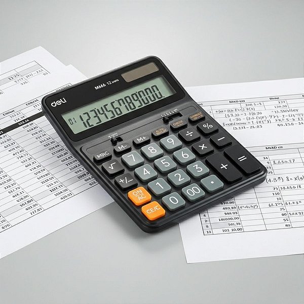 Calculadora com Memóra 12 Dígitos - Bateria e Solar - Preta - 17x12x2,65cm - 1 unidade - Deli - Rizzo