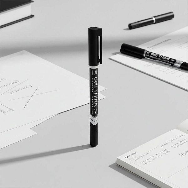 Marcador Permanente Duas Pontas - 0,5mm e 1mm Preto - Caixa - 12 unidades - Deli - Rizzo