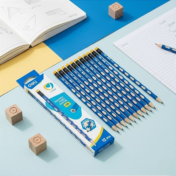 Lápis Grafite HB Ergnômico com Borracha - Exagonal - Ponta 2.2mm - Caixa - 12 unidades - Deli - Rizzo