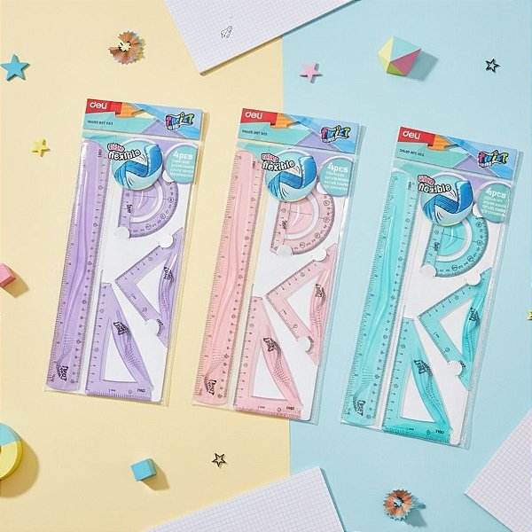 Conjunto para Desenho 1º Grau - Flexível - Sortido - 30cm - 1 unidade - Deli - Rizzo