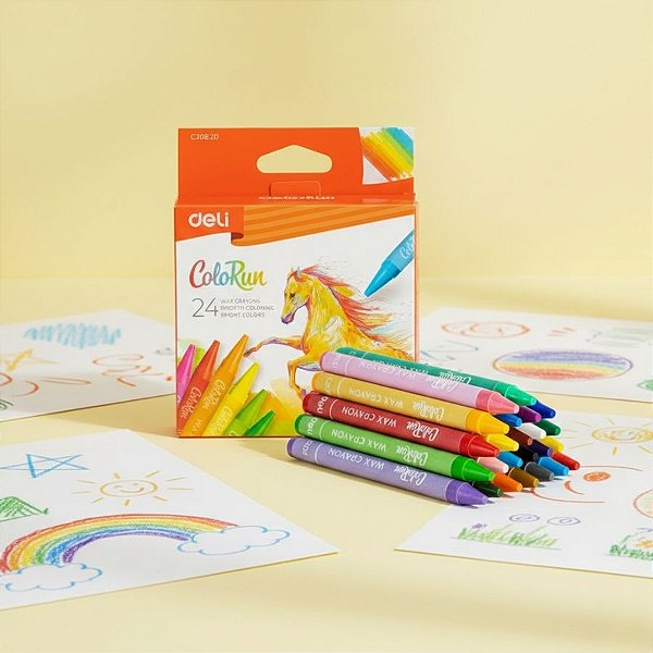 Giz de Cera Colorido Redondo de Plástico - 24 unidades - Deli - Rizzo