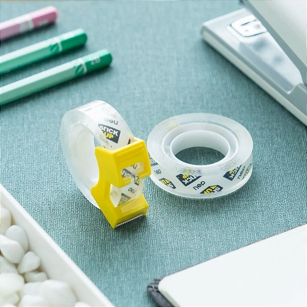 Kit com Duas Fitas Transparente e Um Cortador - 12mmx18,3M - 1 unidade - Deli - Rizzo