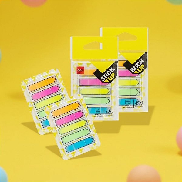 Marcador de Página Adesivo Seta - Filme Plástico - Sortido - 4,4x12cm - Caixa - 24 unidades - Deli - Rizzo