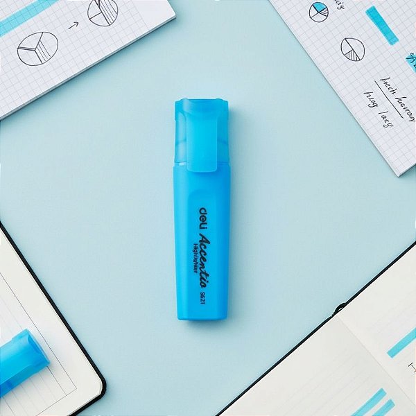 Marca Texto Delight Fluorescente - Ponta Cinzel 1,0-5,0mm - Azul - Caixa - 10 unidades - Deli - Rizzo