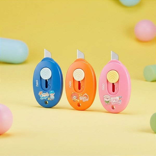 Mini Estilete Redondo com Lâmina de 9mm SK5 - Sortido - Cartela - 18 unidades - Deli - Rizzo