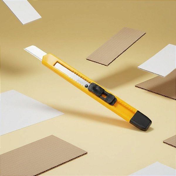 Estilete Profissional com Lâmina 9mm de Aço SK5 - Amarelo - 1 unidade - Deli - Rizzo