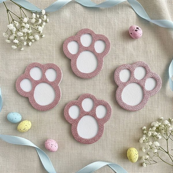 Aplique Decorativo de Páscoa - Patinhas de Coelho Rosa com Glitter 4,5cm - 5 unidades - Piffer - Rizzo