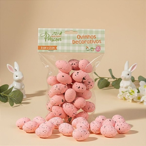Ovinhos de Páscoa Decorativos Rosa com Manchinhas - 3cm  - 25 unidades - Rizzo