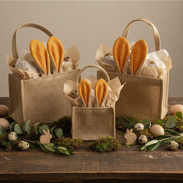 Cesta de Juta de Páscoa com Orelha Laranja Poá Branco - 1 unidade - EcoArt - Rizzo