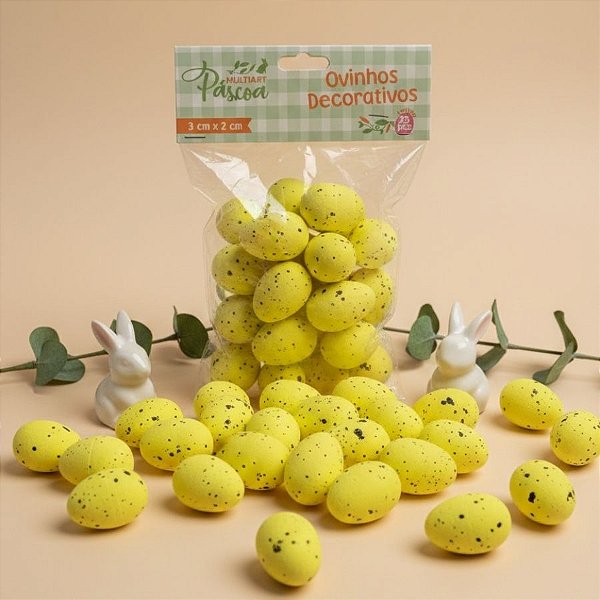 Ovinhos de Páscoa Decorativos Amarelo com Manchinhas - 3cm  - 25 unidades - Rizzo