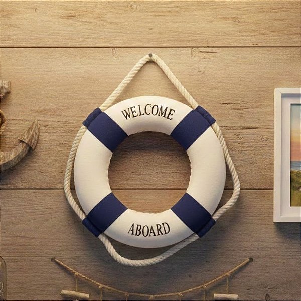 Enfeite Decorativo Para Pendurar - Boia Salva-Vidas - Azul Escuro e Branco - 15x15cm - 1 unidade - Rizzo